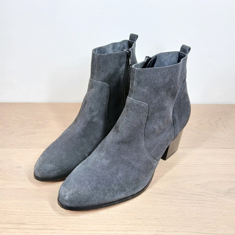Crown Vintage Saleen Ankle Boots Womens 10 Gray Leather Block Heel